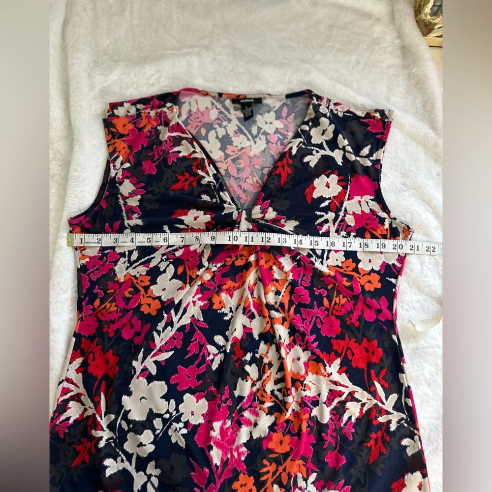 Alfani Floral V-Neck Sleeveless Blouse - Pink, Orange, Cream - Picture 7 of 7